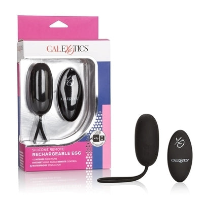Silicone Remote Rechargeable Egg Black With 12 Vibration Functions and Remote Control Black BULLETS