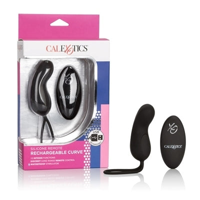 Silicone Remote Rechargeable Curve Mini Massager Black with 12 Vibration Modes and Waterproof Design Black BULLETS