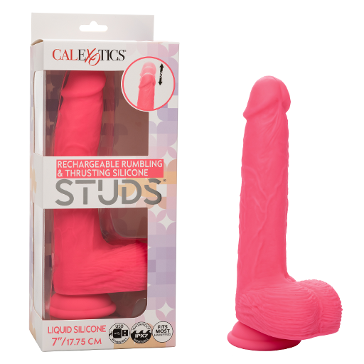 Rechargeable Rumbling and Thrusting Silicone Studs 7"/17.75cm Pink Pink DONGS