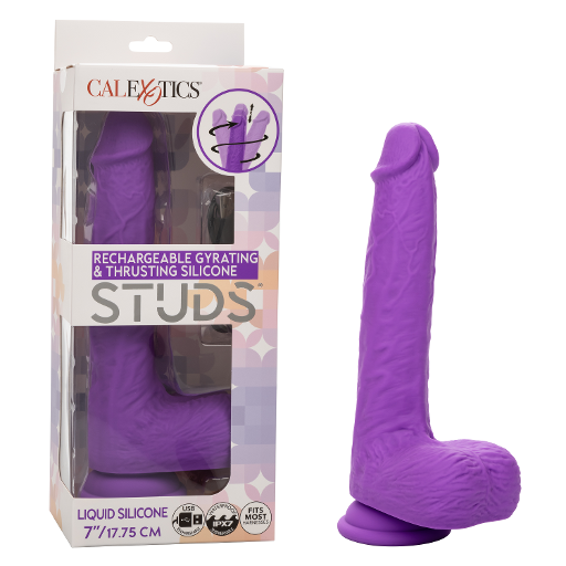 Rechargeable Gyrating and Thrusting Silicone Studs 7"/17.75 cm Purple Liquid Silicone Purple DONGS