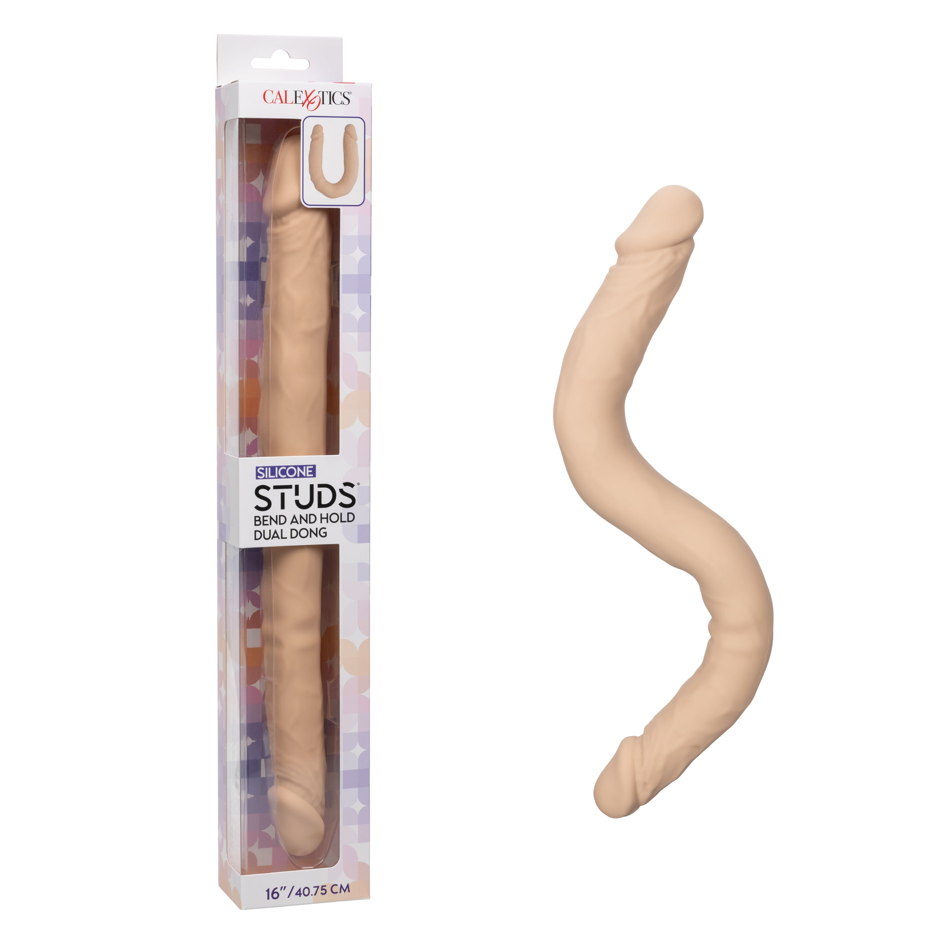Silicone Studs Bend and Hold Dual Dong (Ivory) – 16 Inch Silicone Dong > Dildos > Double Dildos