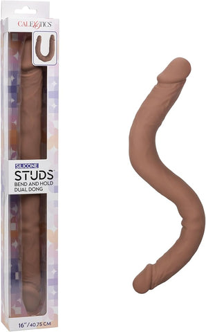 Silicone Studs Bend and Hold Dual Dong (Brown) – Premium Silicone 16 Inch Dong > Dildos > Double Dildos