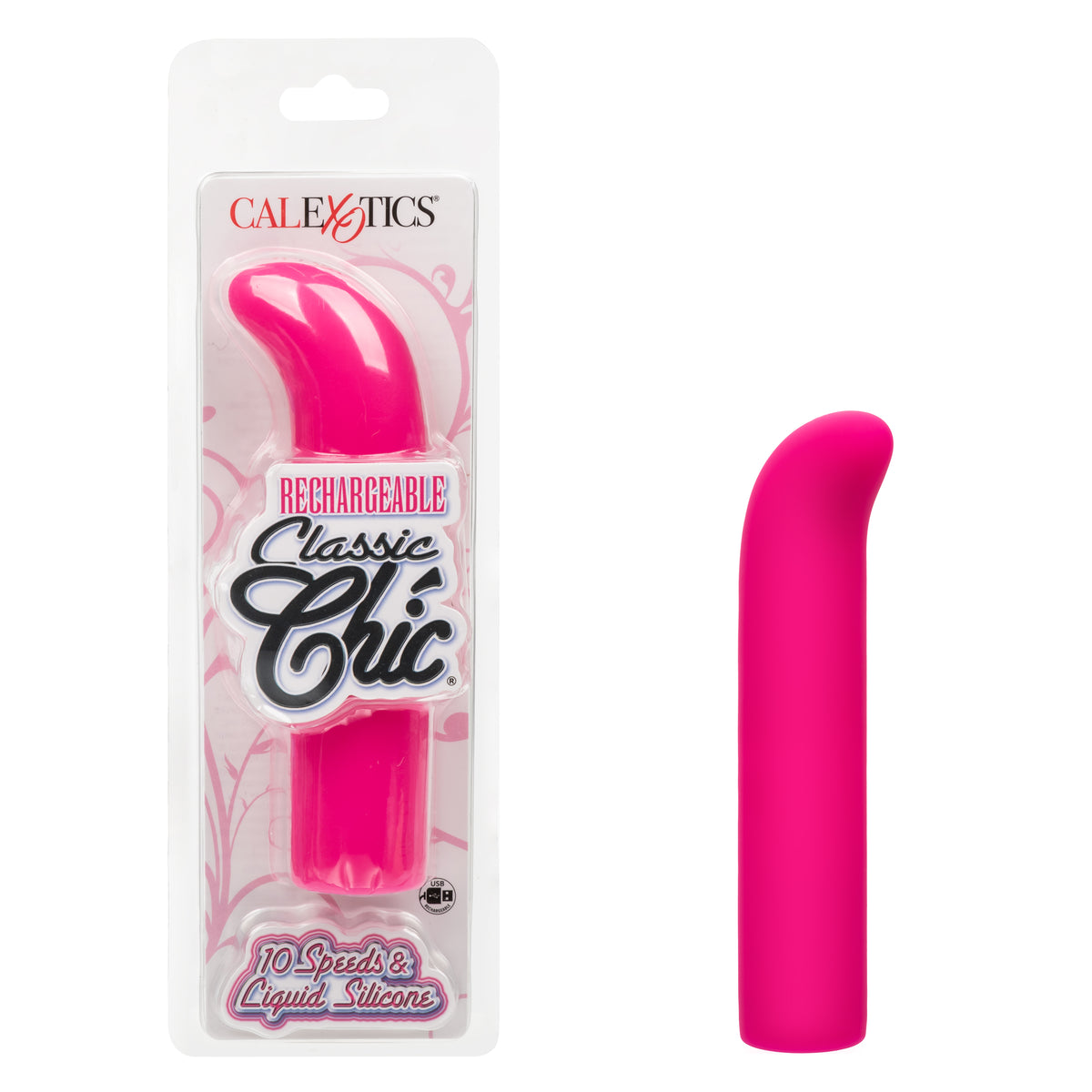 Rechargeable Classic Chic Mini G Liquid Silicone Pink Vibrating Massager Pink BULLETS