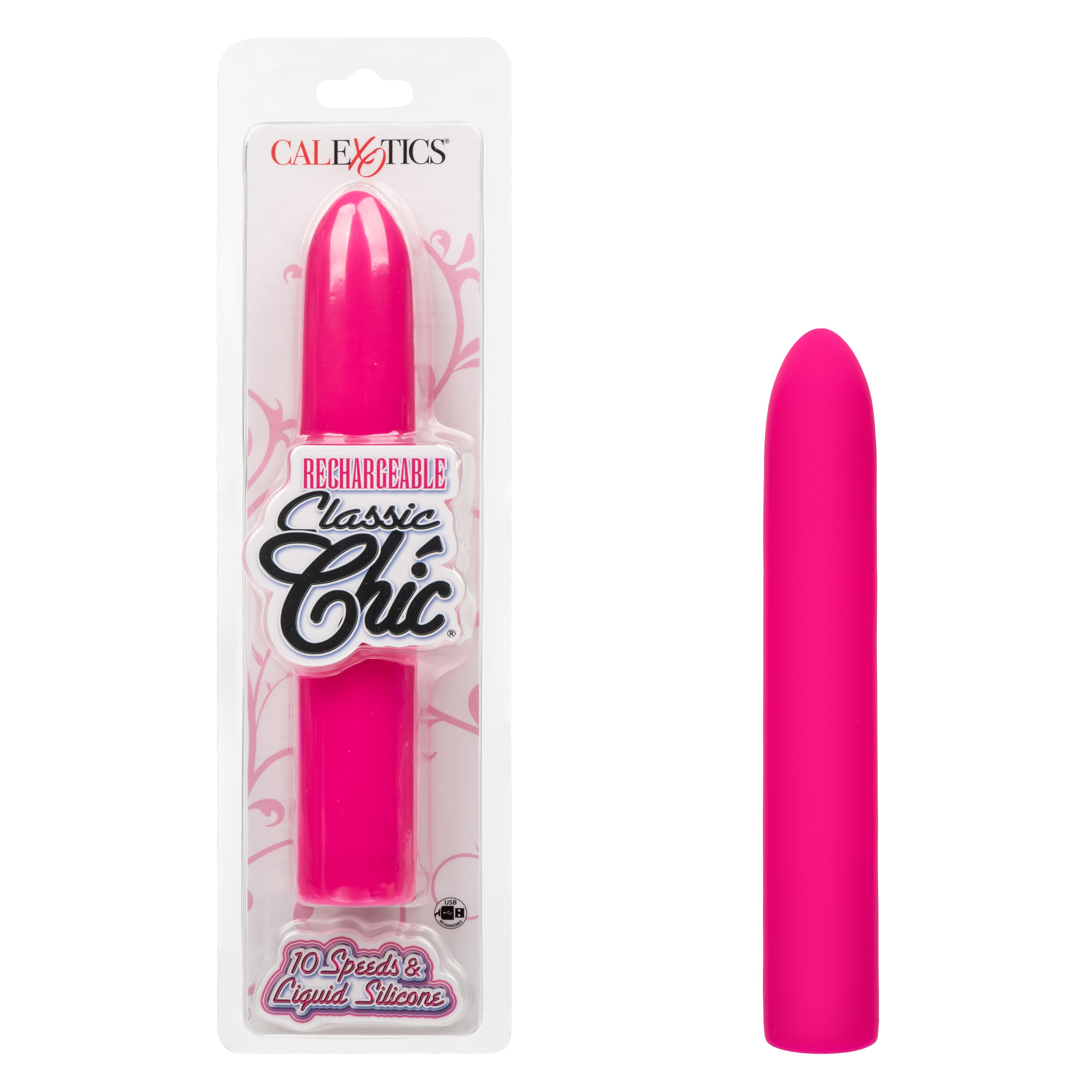 Rechargeable Classic Chic Standard Pink Liquid Silicone Massager with 10 Speeds and USB Charging Pink Vibrators