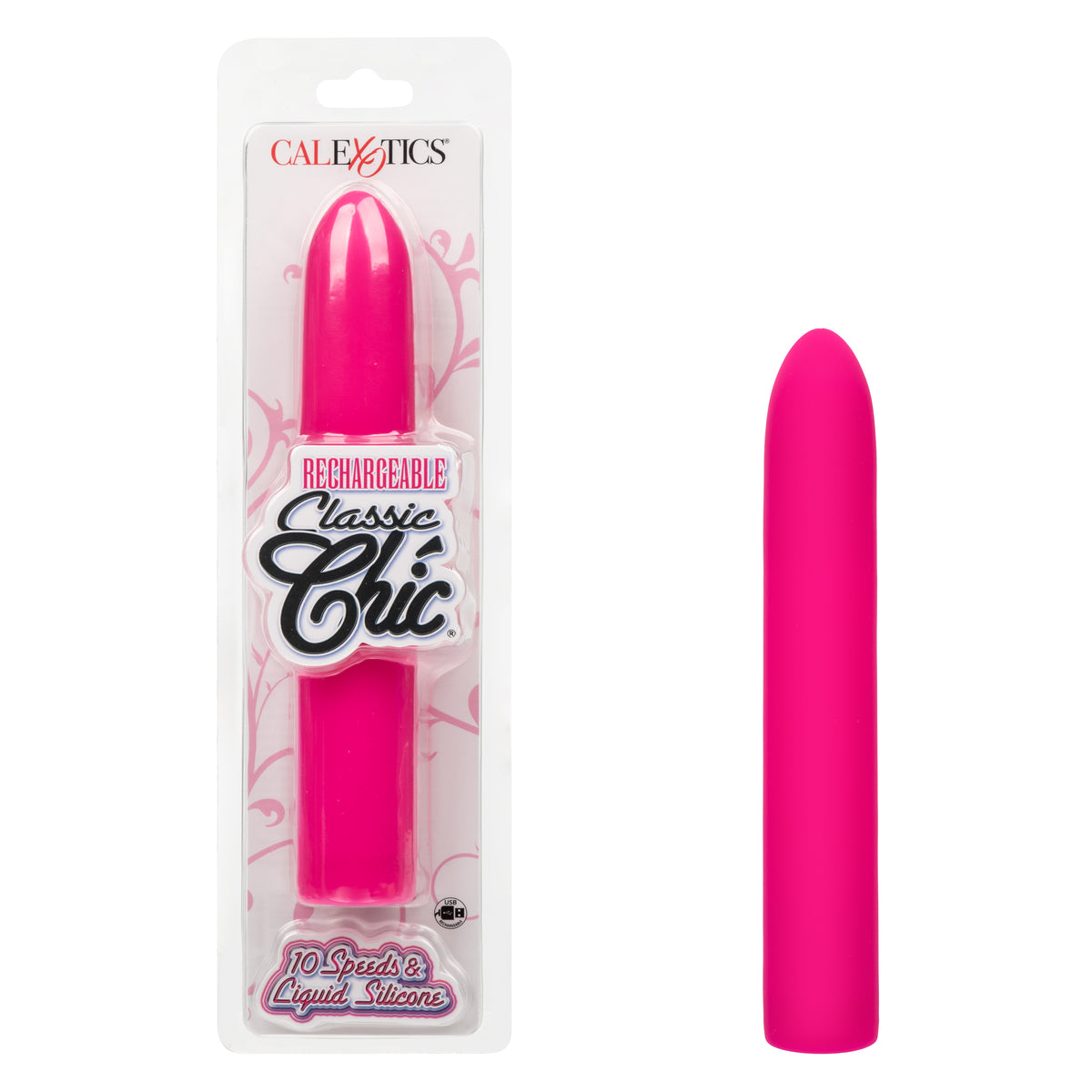 Rechargeable Classic Chic Standard Pink Liquid Silicone Massager with 10 Speeds and USB Charging Pink Vibrators