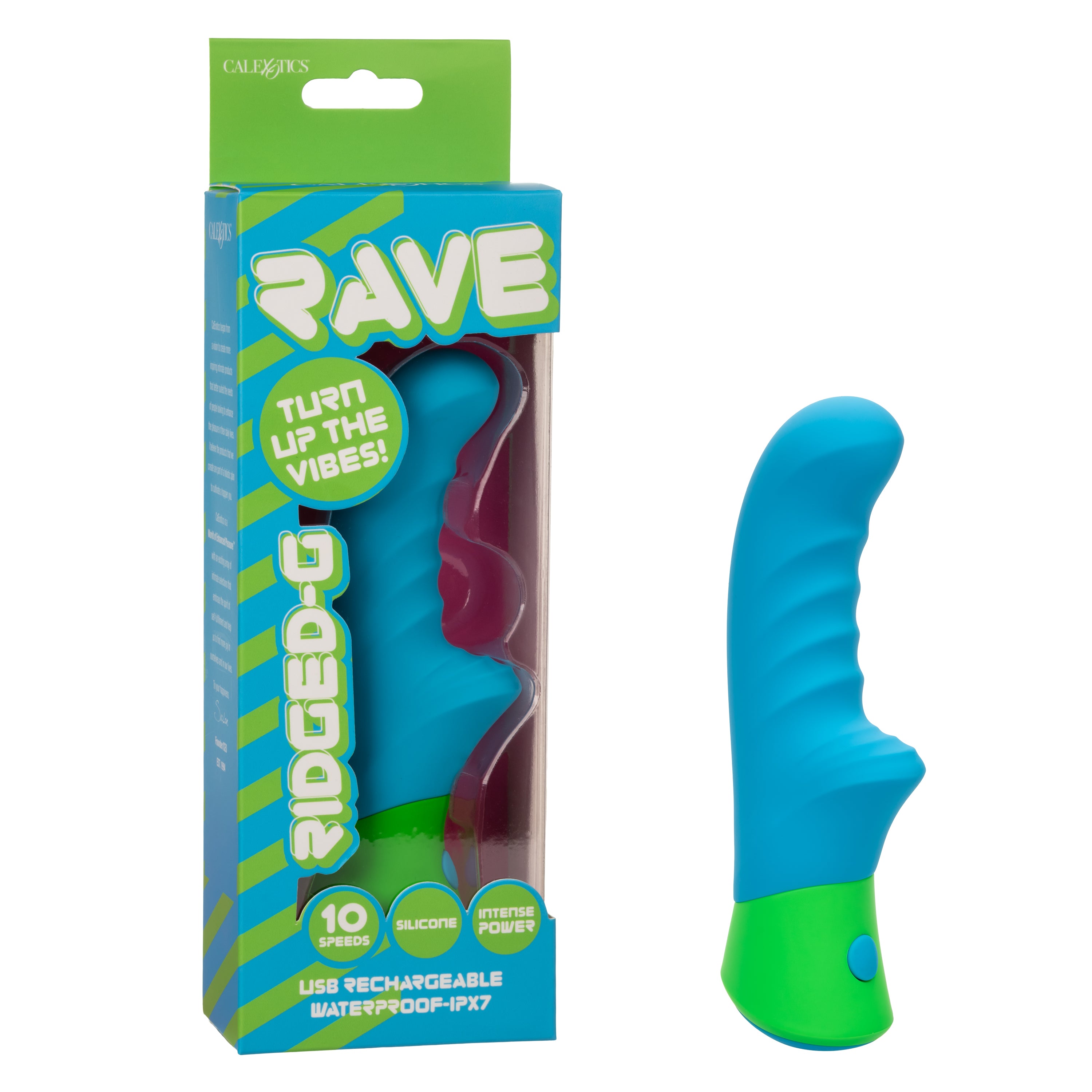 Rave Ridged G Blue and Green Silicone Massager with 10 Speeds Waterproof IPX7 USB Rechargeable Blue Vibrators