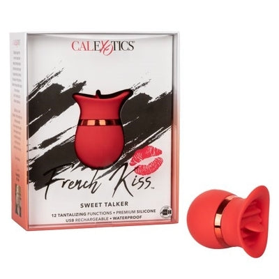 French Kiss Sweet Talker Red Compact Rechargeable Silicone Massager with 12 Vibration Functions Red Finger Stimulator