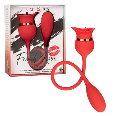 French Kiss Casanova Red Silicone Dual Motor Vibrating Massager with Flickering Teaser and USB Rechargeable Battery Red Finger Stimulator