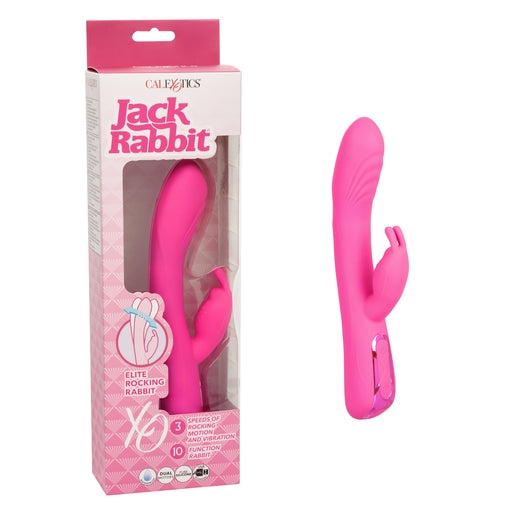 Jack Rabbit Elite Rocking Rabbit Pink Silicone Vibrator with 3 Speeds and 10 Modes, USB Rechargeable, 7.5 Inches Pink VIBRATORS-RABBIT