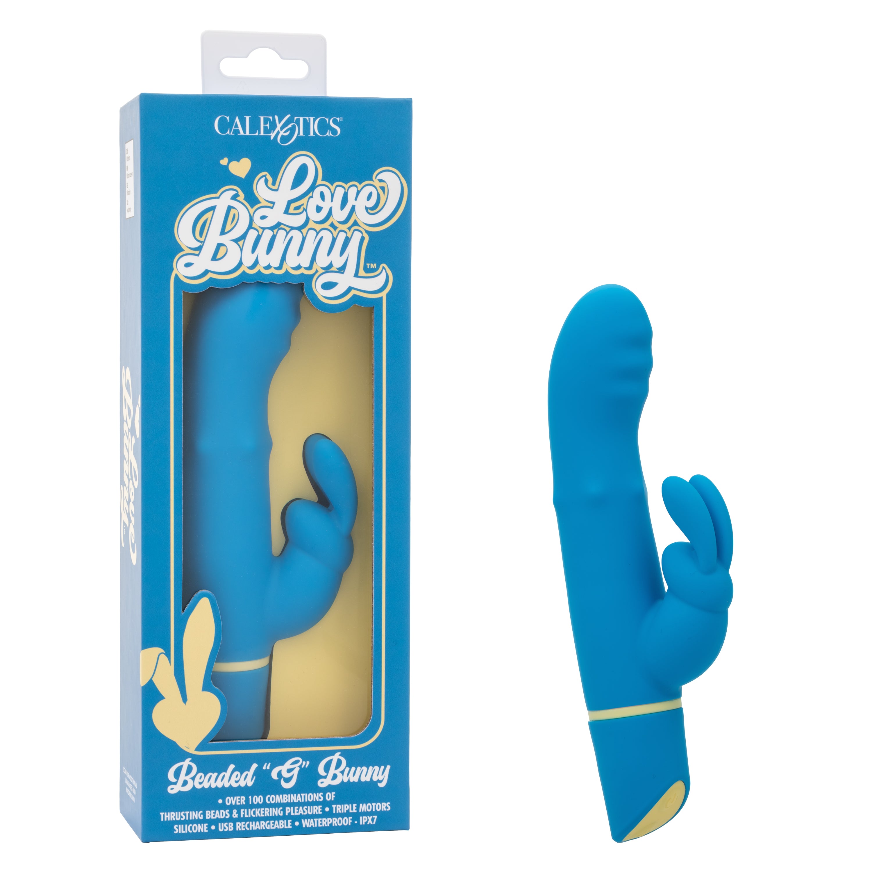 Love Bunny Beaded G Bunny Blue Silicone Waterproof USB Rechargeable Vibrator 7.5 Inch Blue VIBRATORS-RABBIT