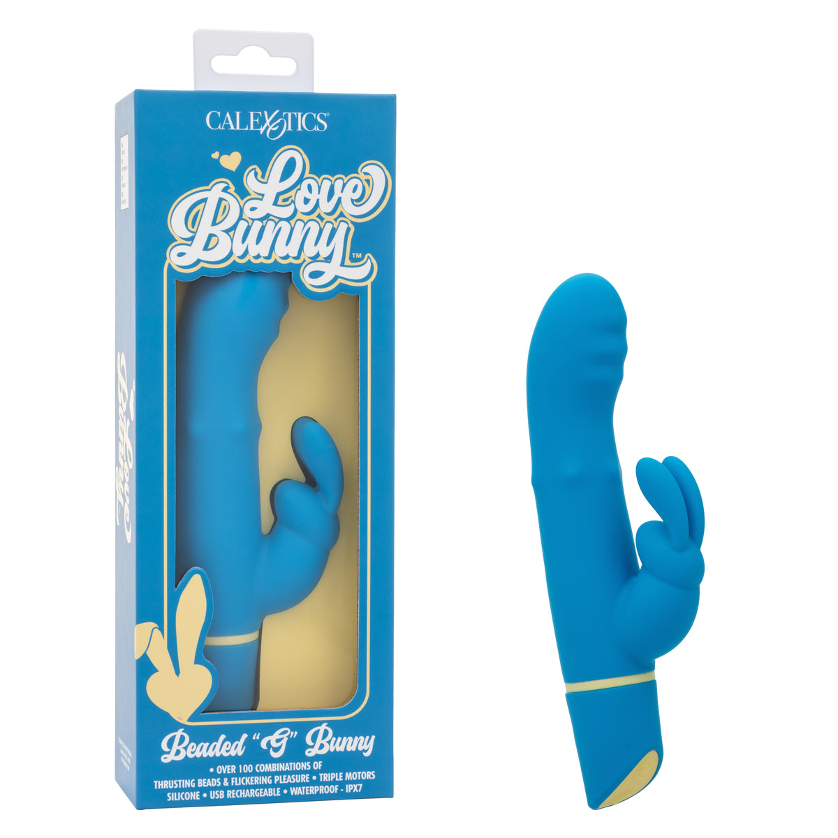 Love Bunny Beaded G Bunny Blue Silicone Waterproof USB Rechargeable Vibrator 7.5 Inch Blue VIBRATORS-RABBIT