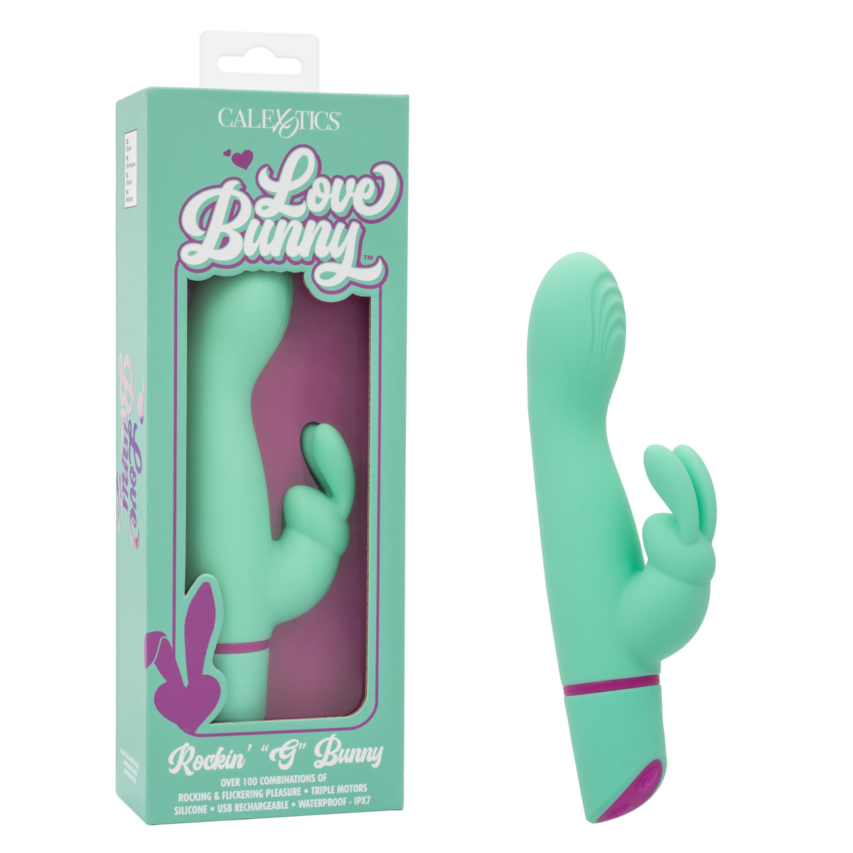 Love Bunny Rockin' G Bunny Silicone Rechargeable Waterproof Vibrator 7.5 Inch Mint Green Green VIBRATORS-RABBIT