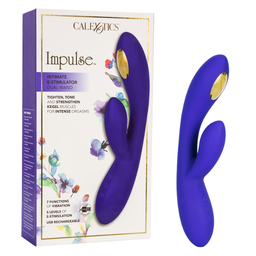 Impulse Intimate E-Stimulator Dual Wand in Purple with 7 Vibration Modes and 5 Electro-Stimulation Levels, USB Rechargeable, Silicone Body-Safe Massager Purple VIBRATORS-RABBIT