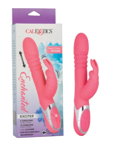 Enchanted Exciter Pink Silicone Rechargeable Waterproof Vibrator with 4 Shaft Rotation, 4 Thrusting Functions and 12 Vibration Modes Pink VIBRATORS-RABBIT