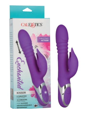 Enchanted Kisser Purple Silicone Rotating and Thrusting Vibrator with Clitoral Stimulator, USB Rechargeable, Waterproof, 12 Vibration Functions, 4 Shaft Rotation, 4 Thrusting Actions Purple VIBRATORS-RABBIT