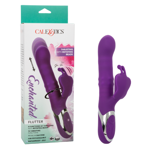 Enchanted Flutter Purple Silicone Thrusting and Rotating Beaded Shaft with Fluttering Teaser, 12 Vibration Functions, USB Rechargeable, Waterproof IPX7, 7.5 Inch Purple VIBRATORS-RABBIT