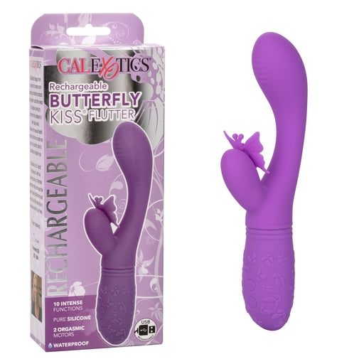 Rechargeable Butterfly Kiss Flutter Vibrator - Purple Silicone with Dual Motors and 10 Vibration Functions Purple VIBRATORS-RABBIT