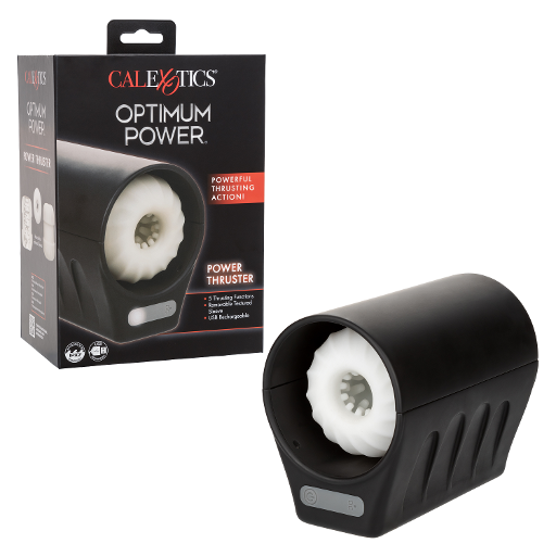 Optimum Power Power Thruster USB Rechargeable Textured Stroker Sleeve with 5 Thrusting Functions Black Masturbation Aids for Males