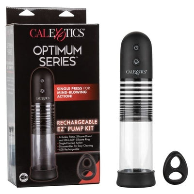 Optimum Series Rechargeable EZ Pump Kit with Ultra-Soft Dual Silicone Ring, Black and Clear Black PUMPS Male Electric