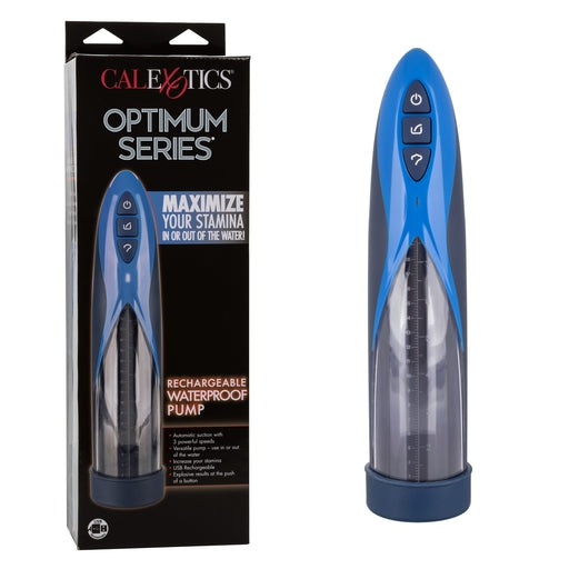 Optimum Series Rechargeable Waterproof Pump with Silicone Donut Base and USB Charging, Blue and Clear, Medium Size Blue PUMPS Male Electric