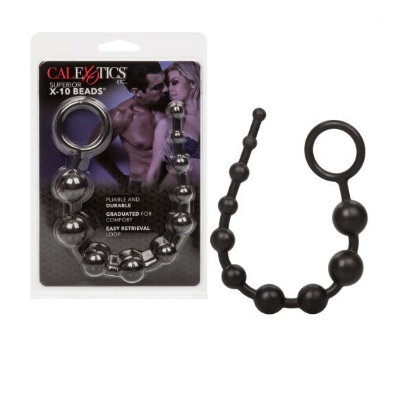 Superior X-10 Beads Black 10 Graduated Pliable Anal Beads with Easy Retrieval Ring Black > Anal Range > Anal Beads