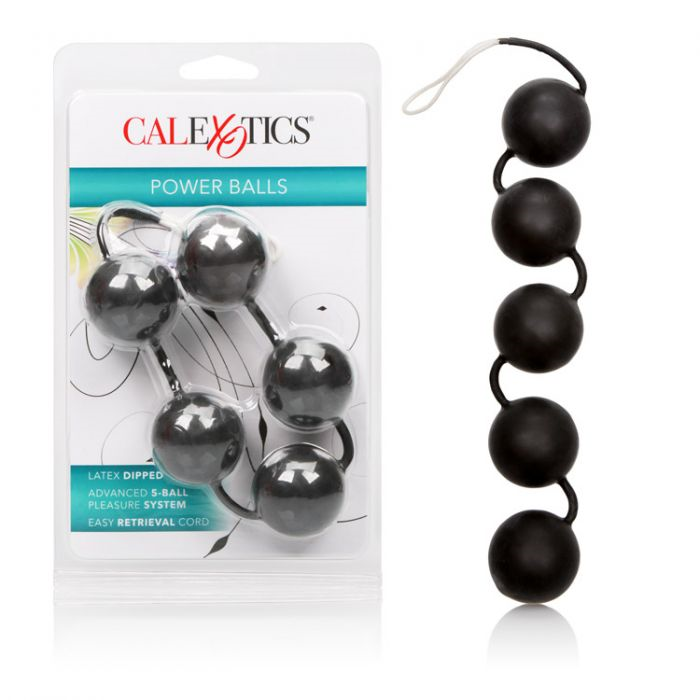 CalExotics Power Balls Black Latex Dipped 5-Ball Pleasure System with Easy Retrieval Cord 1.25 Inch Diameter Black > Sex Toys For Ladies > Kegel Exercise