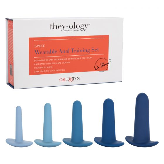 They-Ology 5-Piece Wearable Anal Training Set in Gradient Blue Silicone with Graduated Sizes Blue Dilators