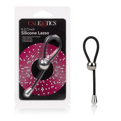 E-Z Cinch Silicone Lasso Adjustable Stretchy Pleasure Ring with Tightening Bead in Black Black Cockrings