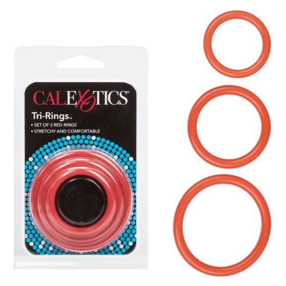 CalExotics Tri-Rings Red – Flexible Multi-Size Stamina Enhancer Red Cockrings