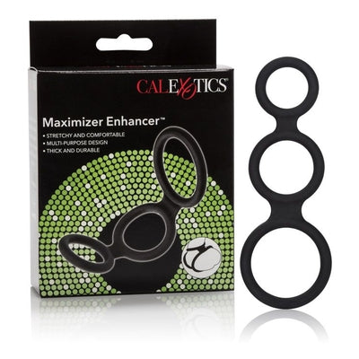 Maximizer Enhancer Triple Silicone Ring Set Black with 2 Inch Base, 1.5 Inch Scrotum, and 1.25 Inch Shaft Rings Black COCK RING Set