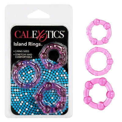 Island Rings Pink Stretchy Transparent TPR Cock Rings Trio Small Medium Large with Pleasure Beads and Stimulation Nodules Pink Cockrings