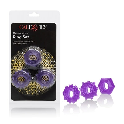 Reversible Ring Set Purple 3-Piece Stretchy Erection Enhancers with Textured Ridges and Grooves Purple COCK RING Set