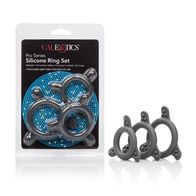CalExotics Pro Series Silicone Ring Set Medium Large Extra Large Gray Flexible Stretchable Gray Cockrings