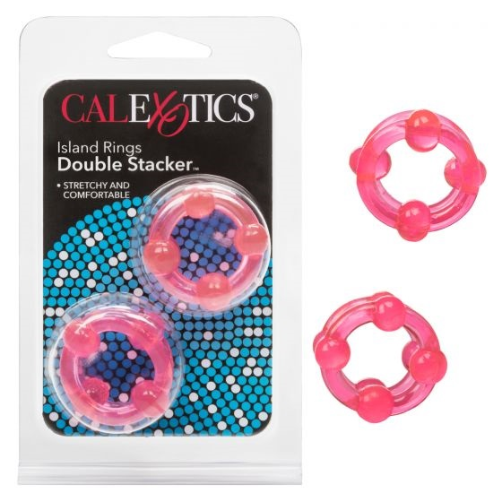 Island Rings Double Stacker Pink Glow in the Dark Stretchy TPE Cock Rings 0.75 Inch 2 cm Pink Cockrings