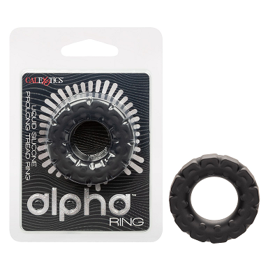Alpha Liquid Silicone Prolong Tread Ring Black 1 Inch Diameter Stretchy Durable Waterproof Black Cockrings