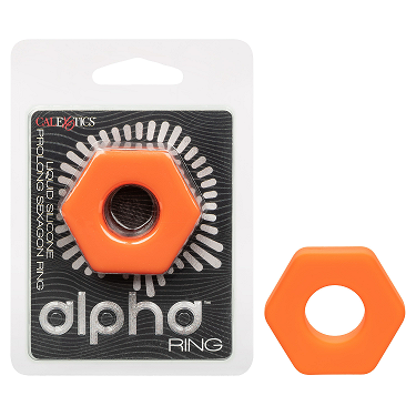 Alpha Liquid Silicone Prolong Sexagon Ring Orange 0.75 Inch Diameter Stretchy Durable Waterproof Orange Cockrings