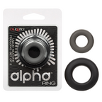 Alpha Liquid Silicone Prolong Set of 2 Stretchy Comfortable Rings in Black, Small 0.75” and Large 1” Diameter > Cock Ring > Sets