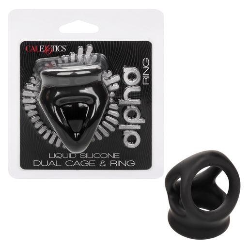 Alpha Liquid Silicone Dual Cage and Ring Black Stretchy Enhancer Cock Ring Default Title