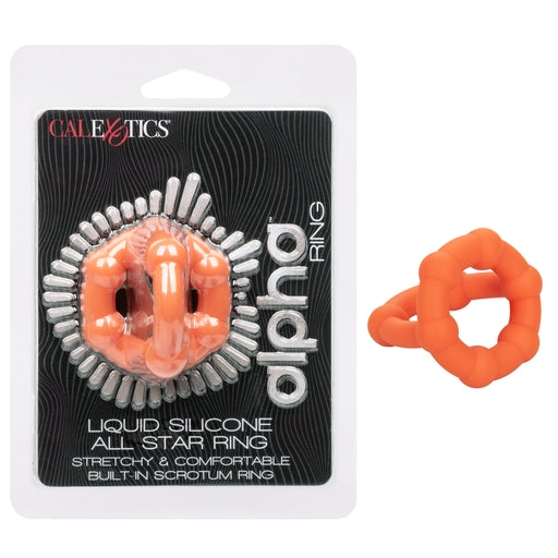 Alpha Liquid Silicone All Star Ring Orange Ultra Stretchy Dual Ring witt Built-In Scrotum Support > Cock Ring > Single