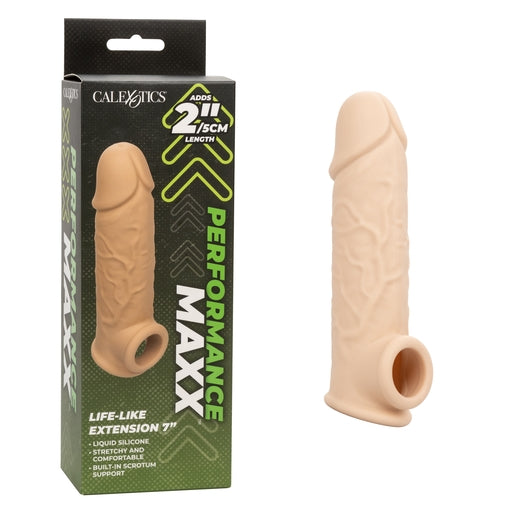 Performance Maxx Life-Like Extension 7 Inch Ivory with Built-In Scrotum Strap and Stretchy Liquid Silicone Sleeve Default Title Penis Extension & Sleeves