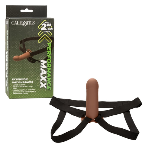 Performance Maxx Extension with Harness Brown 2 Inch Liquid Silicone Sleeve and Adjustable Straps Brown STRAP-ONS