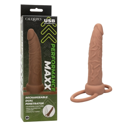 Performance Maxx Rechargeable Dual Penetrator with 10 Vibrations Brown DONGS Vibrating