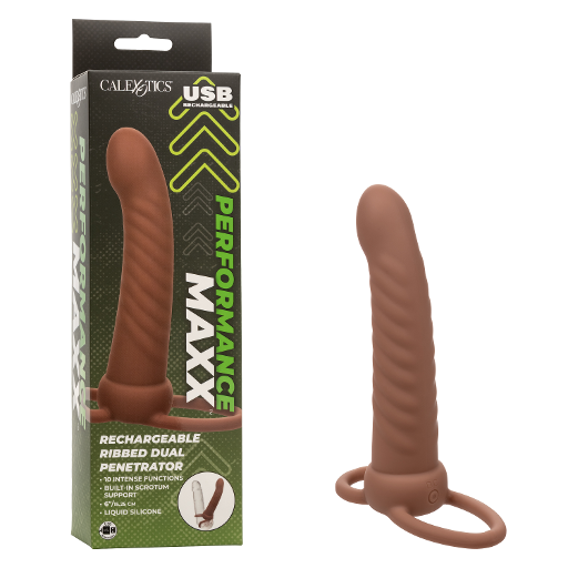 Performance Maxx Ribbed Dual Penetrator Toy Brown > Vibrators > Realistic Vibrators