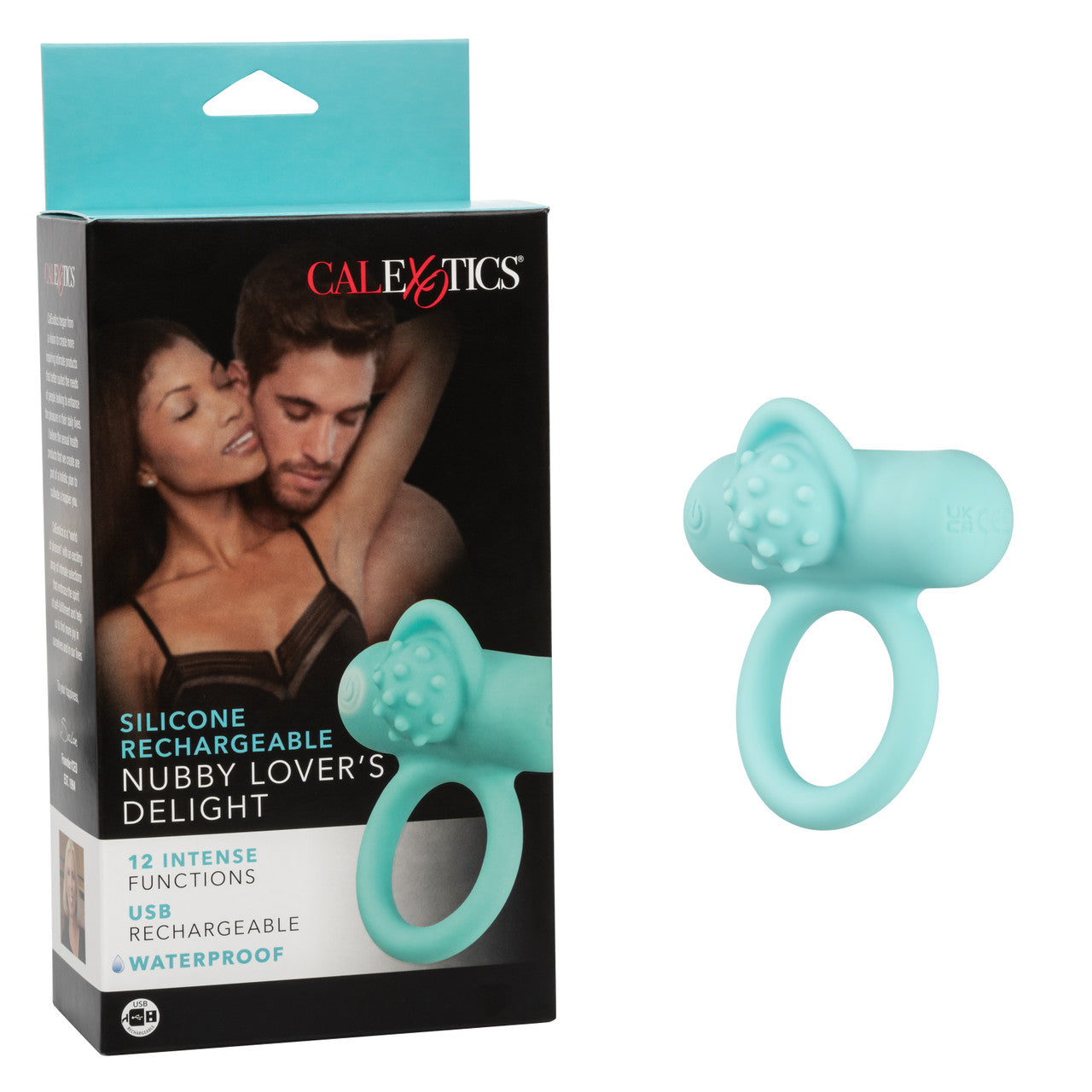 Silicone Rechargeable Nubby Lover’s Delight Ring in Aqua Blue with 12 Intense Vibration Functions Blue Cock Rings Vibrating