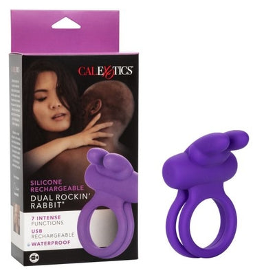 Silicone Rechargeable Dual Rockin Rabbit Vibrating Ring in Purple Purple Cock Rings Vibrating