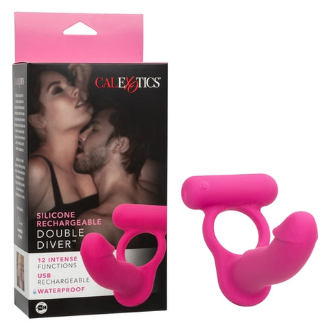 Silicone Rechargeable Double Diver Stimulator Cock Rings Vibrating