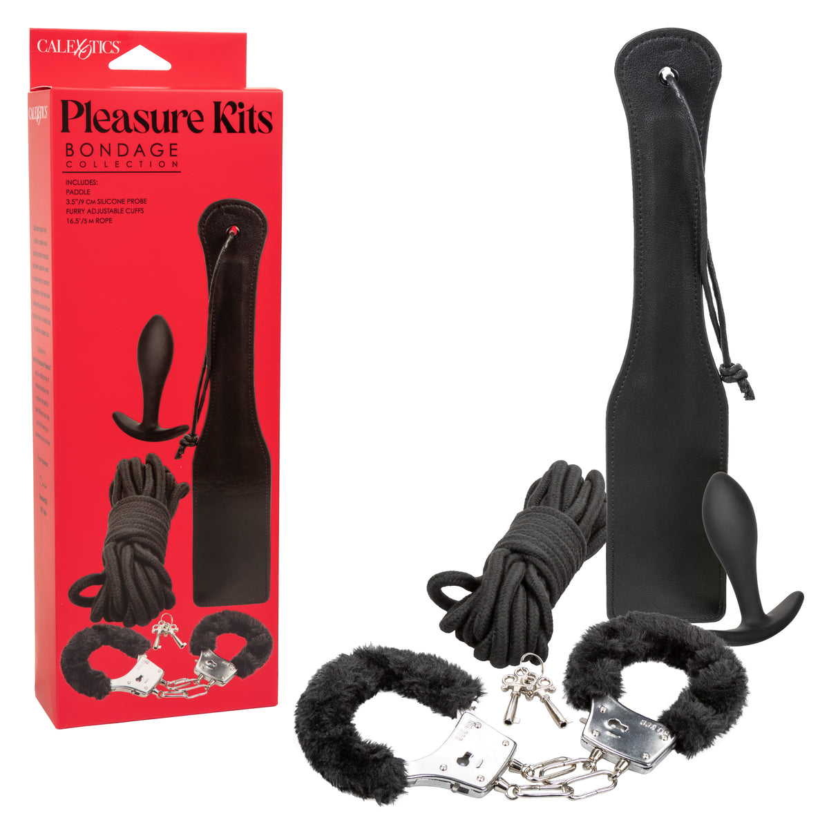 Pleasure Kits Bondage Collection Set with Paddle, Probe, Rope and Cuffs Black Restraints