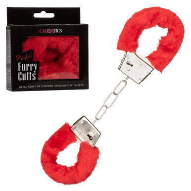 Playful Furry Cuffs Red Faux Fur Covered Adjustable Metal Handcuffs with Keys Red Restraints