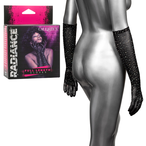 Radiance Black Full Length Mesh Gloves with Rhinestones One Size Black Lingerie & Sexy Apparel