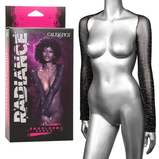 Radiance Shoulder Shrug Black Stretchy Mesh with Sparkling Rhinestones Full Length Sleeves One Size Black Lingerie & Sexy Apparel